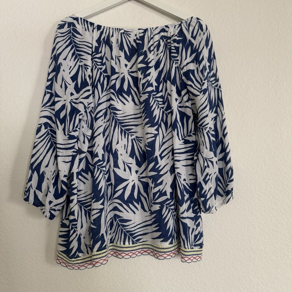 Rafaella Weekend  Blue Blouse Women's Size Large Floral Embroidered - Picture 10 of 16
